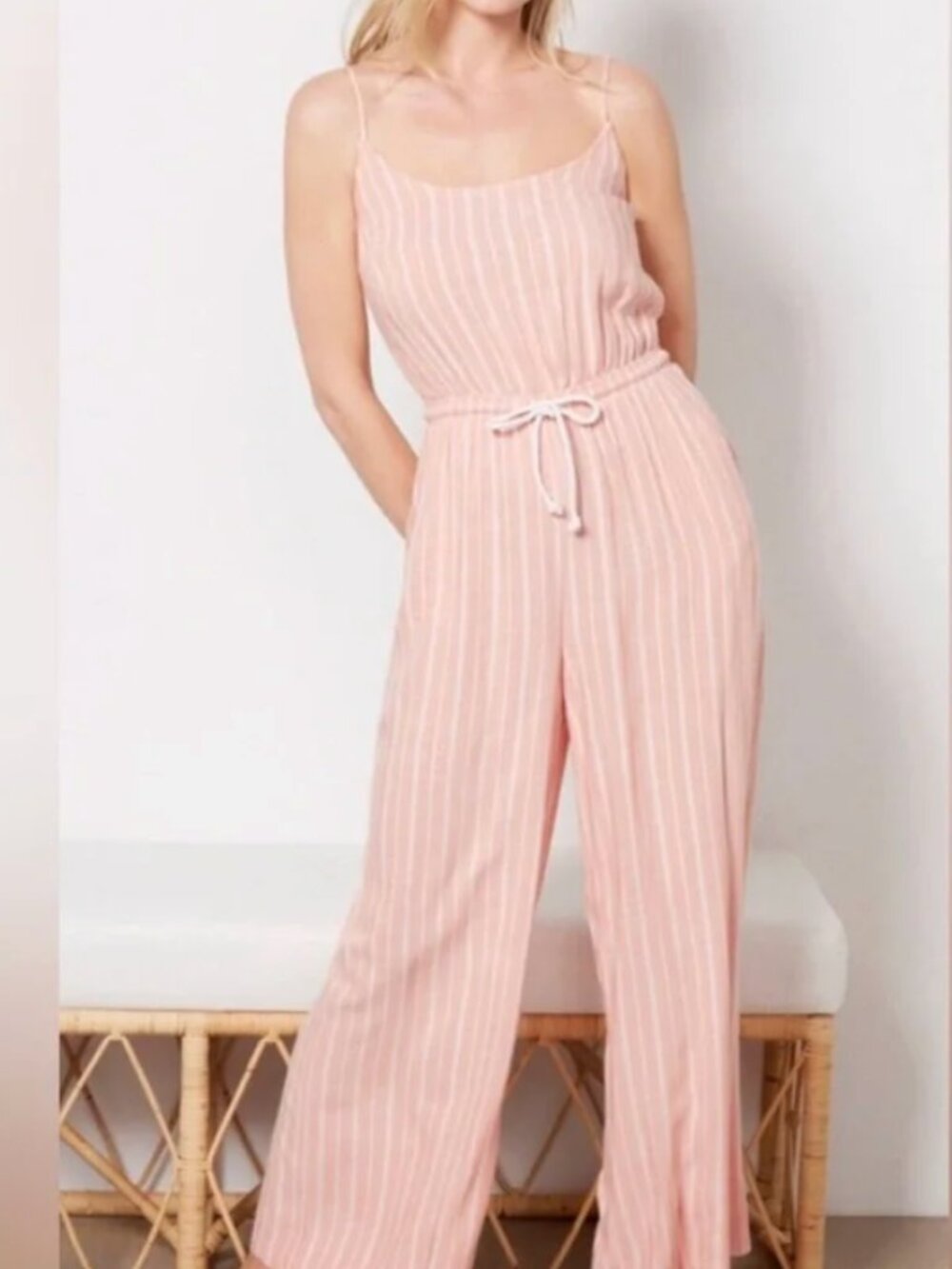 Splendid for Evereve Tank style peach jumpsuit with rope tie waist size medium